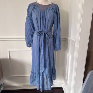 Dôen Maya Dress with floral embroidery in blue, size S ~ NWOT!